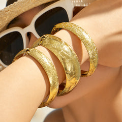 18K Gold-Plated Textured Wide Cuff Bracelet