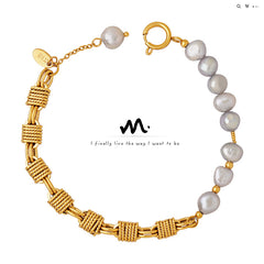 Gray Freshwater Pearl & Brass Chain Bracelet