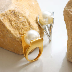 18K Gold-Plated Pearl-Look Sculptural Ring