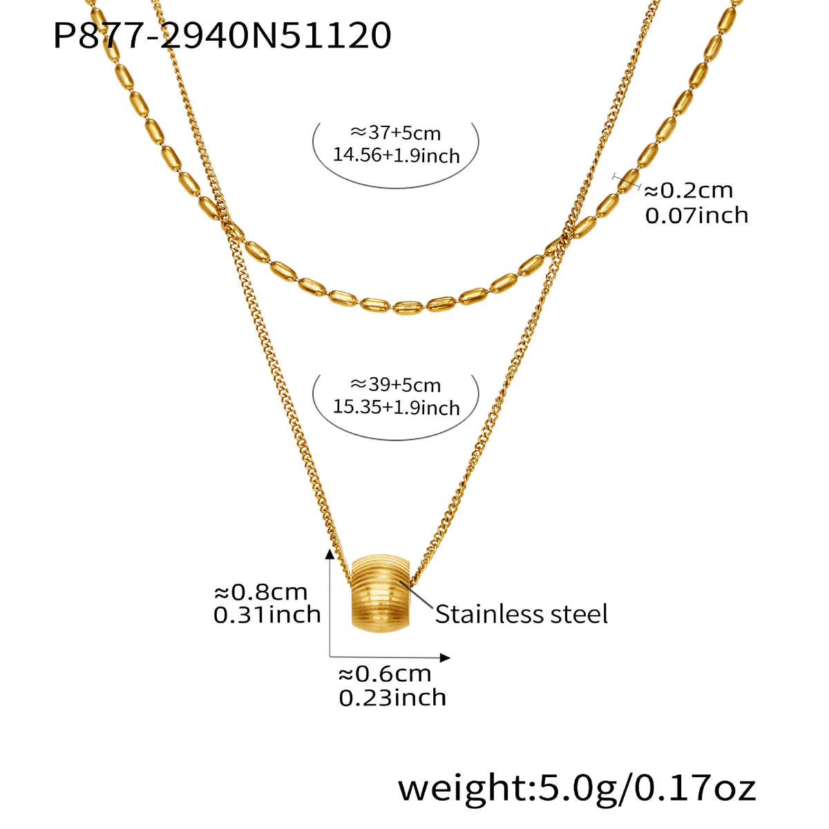 18K Gold-Plated Layered Bead Pendant Necklace