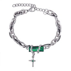 Silver-Tone Cubic Zirconia Cross Charm Bracelet