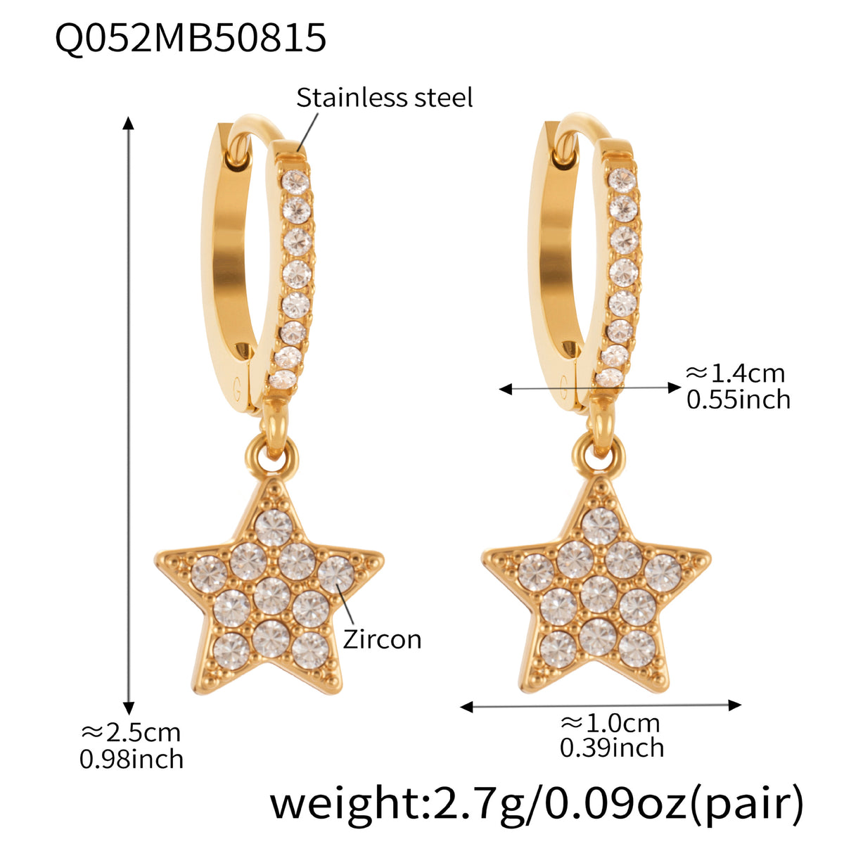 18K Gold-Plated Cubic Zirconia Star Hoop Earrings