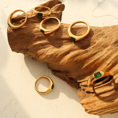 18K Gold-Plated Green Cubic Zirconia Band Ring