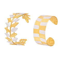 18K Gold-Plated Two-Tone Leaf or Wide Cuff Bracelet