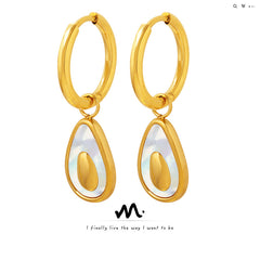 Shell-Inlay Teardrop Hoop Earrings