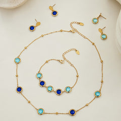 Faceted Round Glass Stone Necklace, Bracelet & Earrings