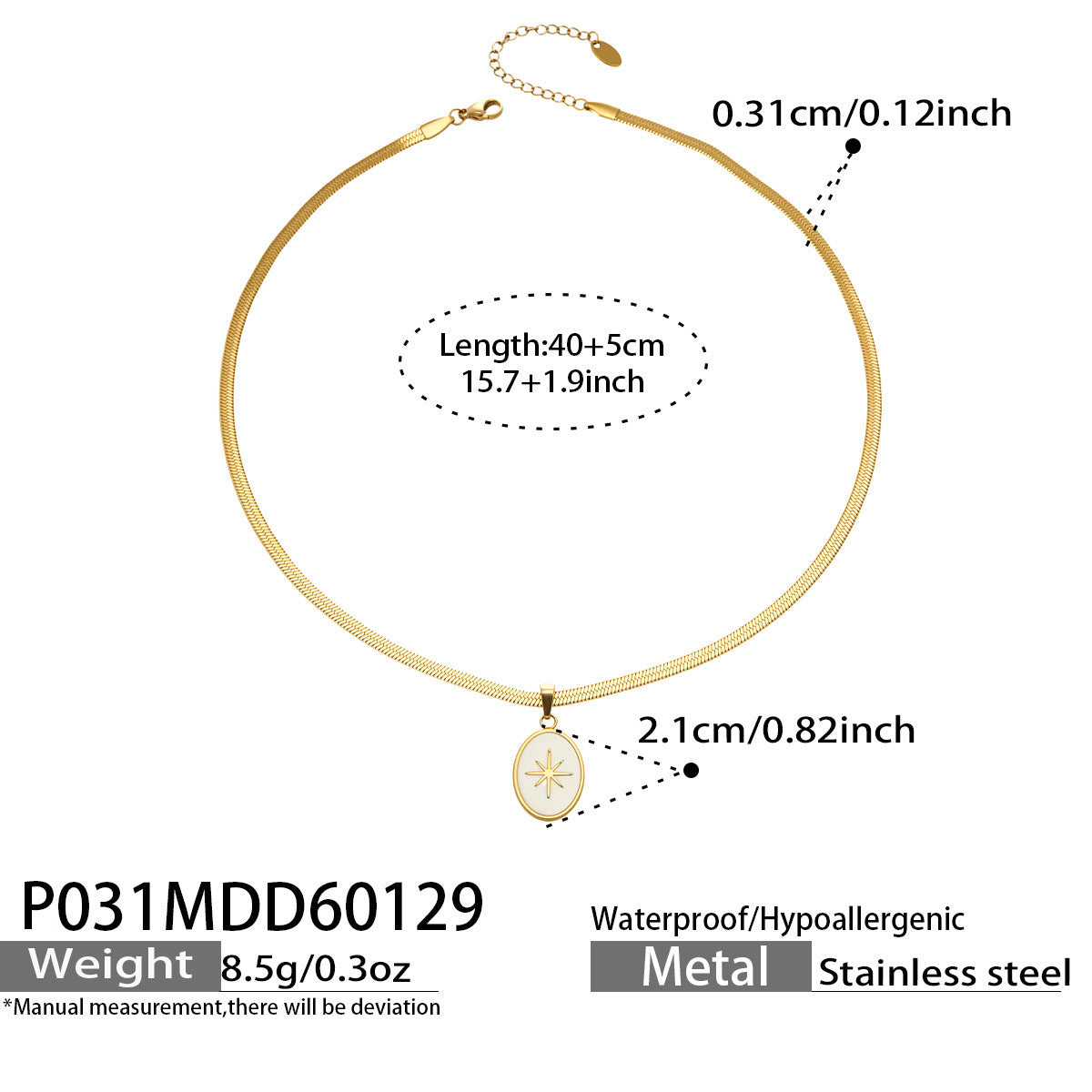 18K Gold-Plated Starburst Enamel Herringbone Necklace