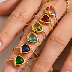 18K Gold-Plated Triangle Glass Accent Open Ring
