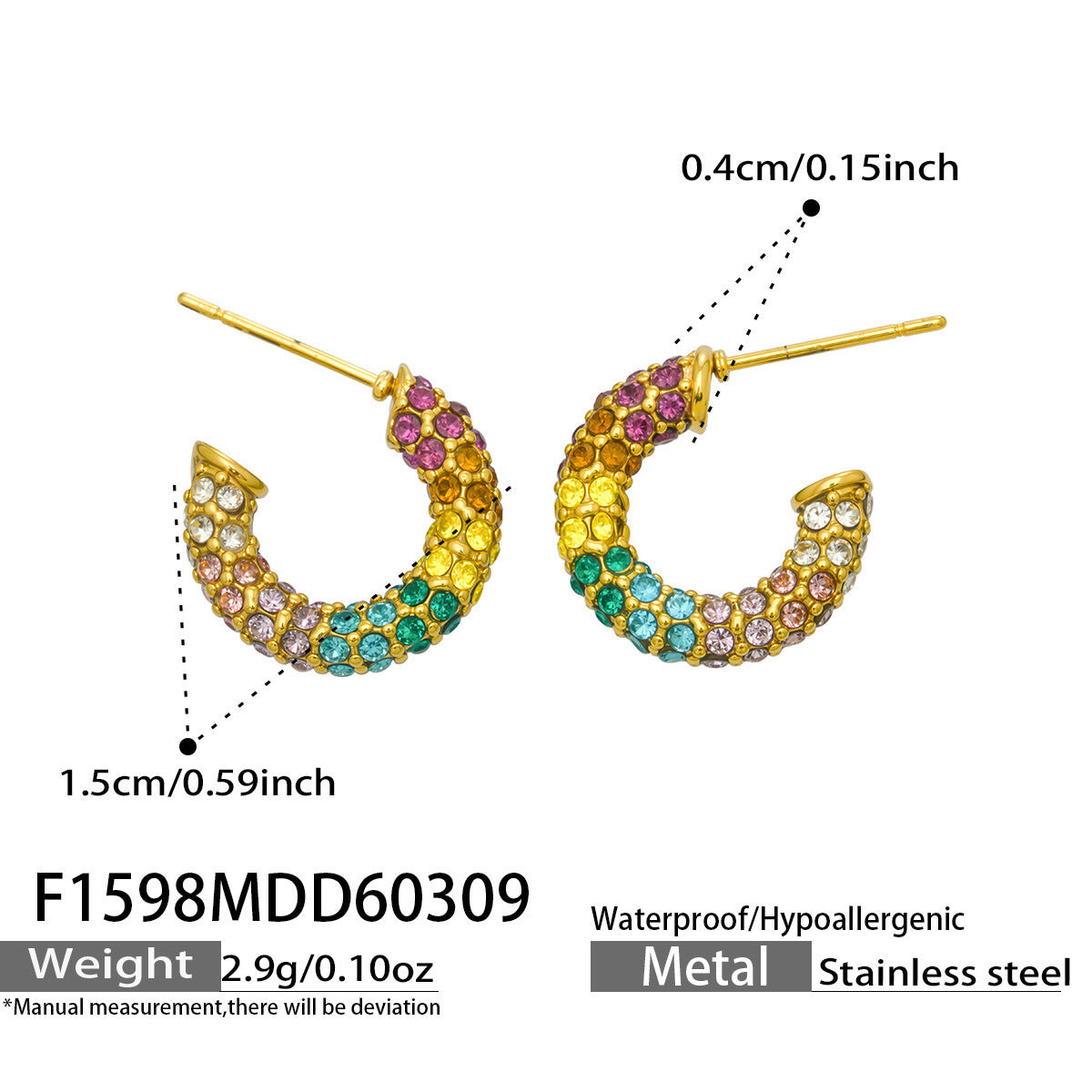 Rainbow Cubic Zirconia Hoop Earrings
