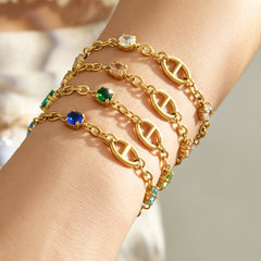 18K Gold-Plated Geometric Link & Cubic Zirconia Bracelets