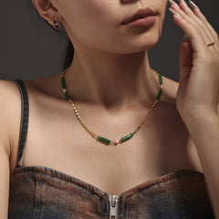 Green Aventurine Bamboo-Style Bead Necklace