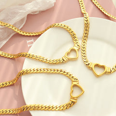 18K Gold-Plated Heart Link Cuban Chain Necklace