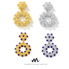 Textured Circular Stone-Accent Drop Earrings