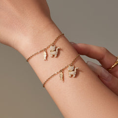 18K Gold-Plated Cat and Fishbone Charm Jewelry