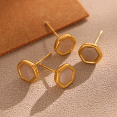 18K Gold-Plated Hexagon Opal Stud Earrings