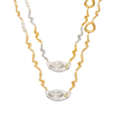 Marquise Cubic Zirconia Textured Chain Necklace