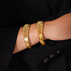 Gold-Tone Openwork Ribbed Cuff Bracelet