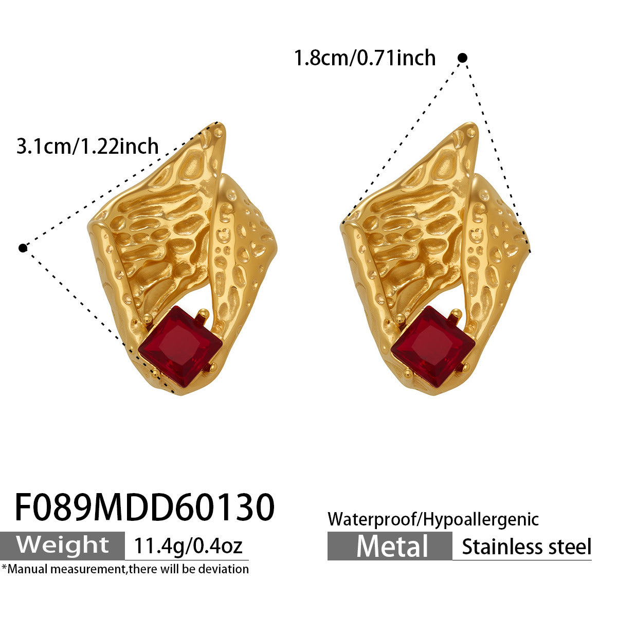 18K Gold-Plated Textured Shell Cubic Zirconia Earrings