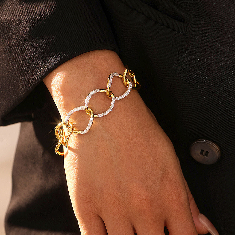 18K Gold-Plated Stone-Accent Rounded Link Bracelet