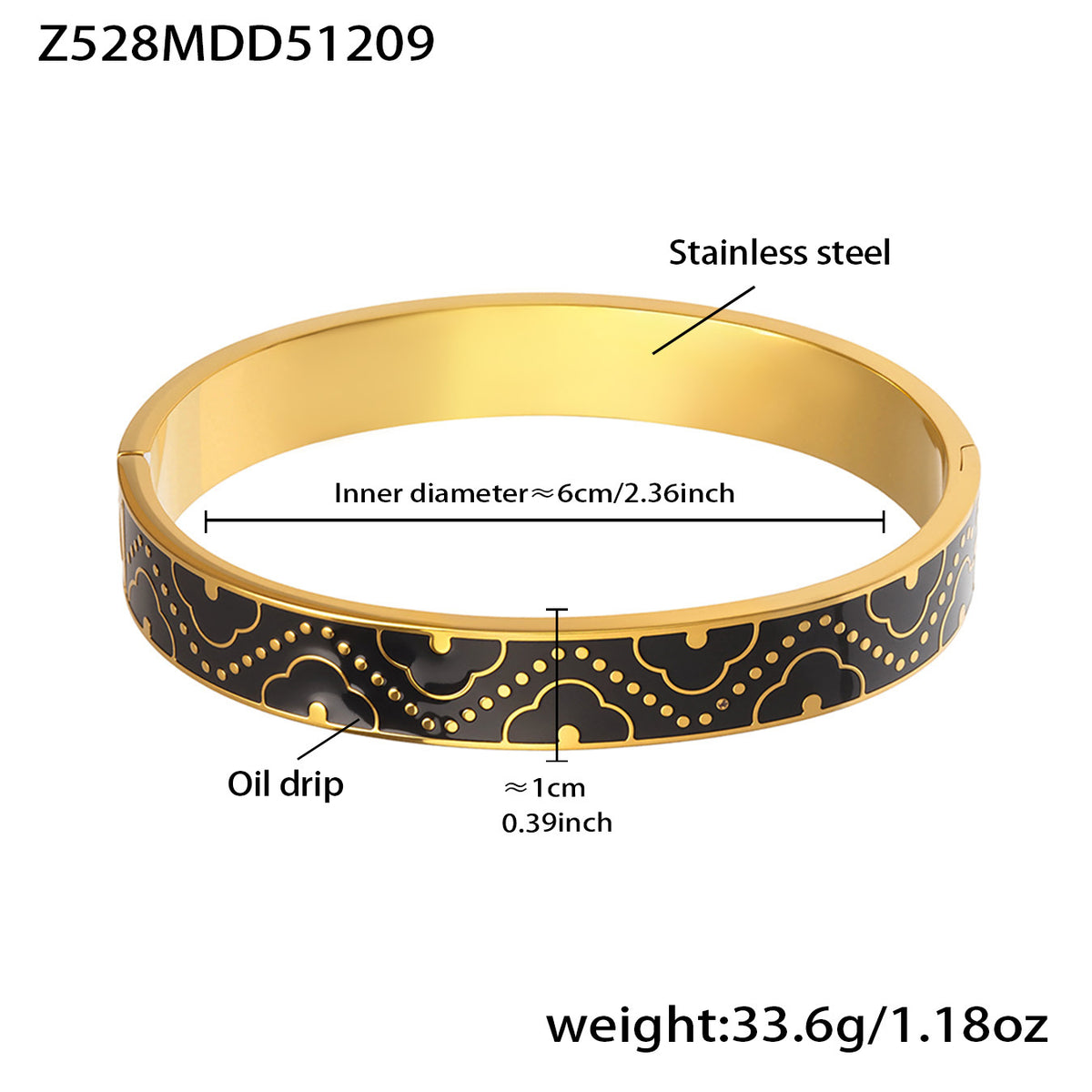 18K Gold-Plated Ornamental Enamel Bangle