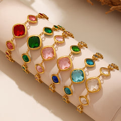 Gold-Tone Square Glass Link Bracelet