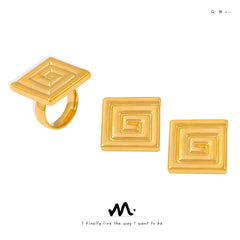 18K Gold-Plated Square Spiral Earrings or Ring
