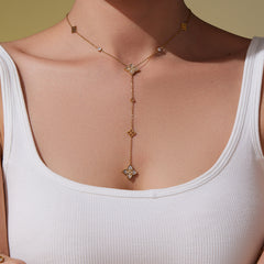 Shell Clover Necklace or Flat Layering Chain