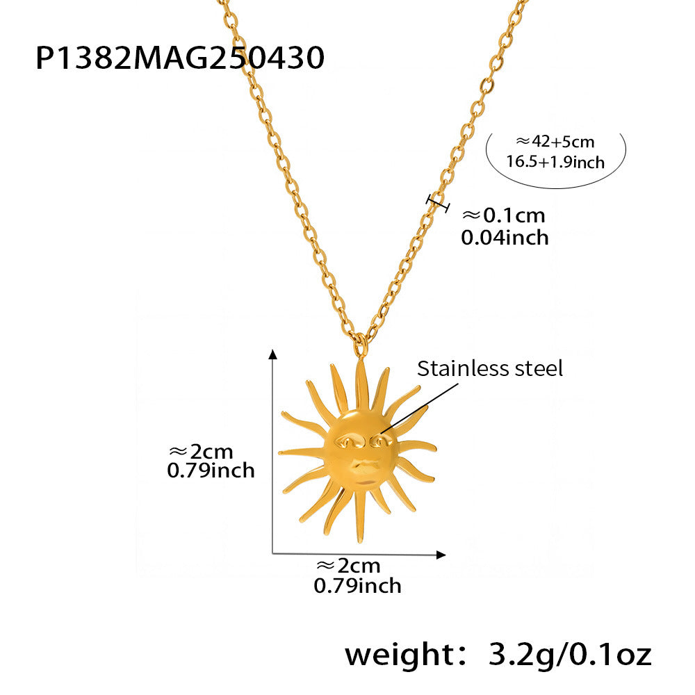 Sculptural Sun Face Pendant Necklace