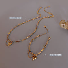Heart Charm Layered Necklace and Bracelet