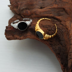 18K Gold-Plated Black Enamel Open Ring