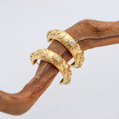 Embossed Floral Hoop Earrings & Open Cuff