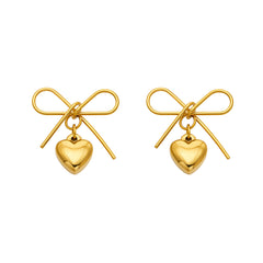 Gold-Tone Bow and Heart Drop Earrings