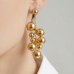 18K Gold-Plated Polished Ball Cluster Drop Earrings