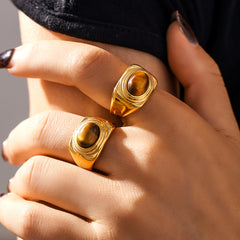 Tiger Eye Oval Statement Ring