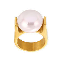 18K Gold-Plated Large Faux Pearl Ring