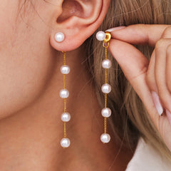 Gold-Tone Long Pearl-Look Chain Earrings