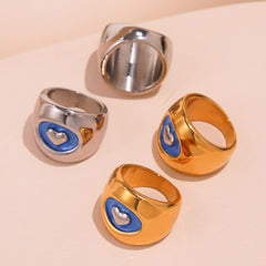 18K Gold-Plated Enamel Heart Signet Ring