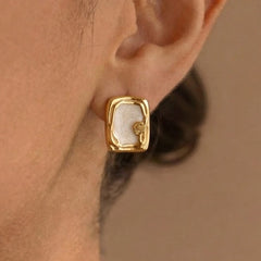 Ornate Rectangular Inlay Stud Earrings