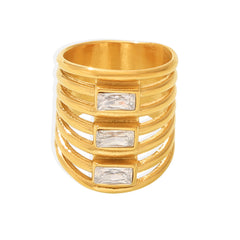 Multi-Band Rectangle Cubic Zirconia Ring