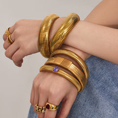 18K Gold-Plated Ribbed Flexible Bracelet