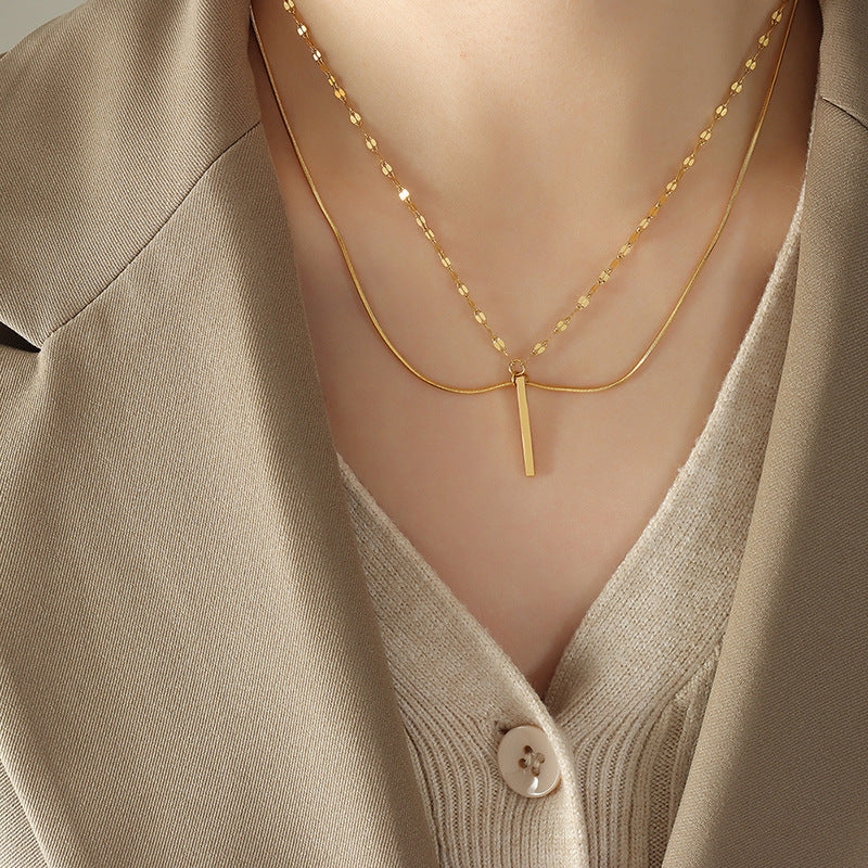 Gold-Tone Double Layer Bar Pendant Necklace