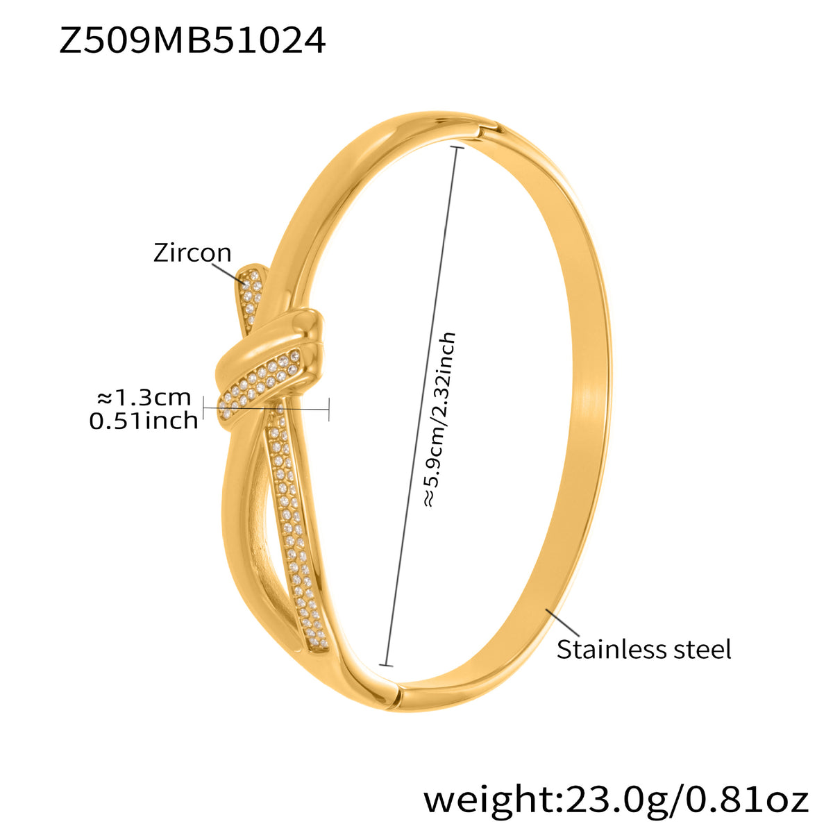 18K Gold-Plated Knot Detail Bangle Bracelet