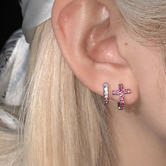Nicolette Dainty Pavé Cross Huggie Earrings