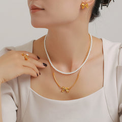 Bow Earrings or Pearl-Look Necklace
