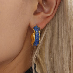 Colorful Crystal-Accent Textured Open Hoop Earrings