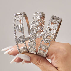 Openwork Heart & Scroll Bangle Bracelets