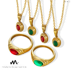 Faceted Red or Green Stone Necklace or Ring