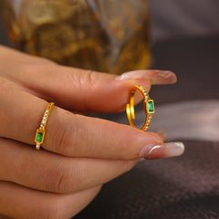 18K Gold-Plated Square Glass Open Ring