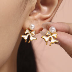 Enamel Flower Pearl-Look Stud Earrings