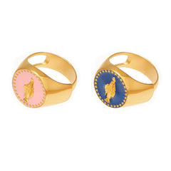 18K Gold-Plated Enamel Portrait Ring